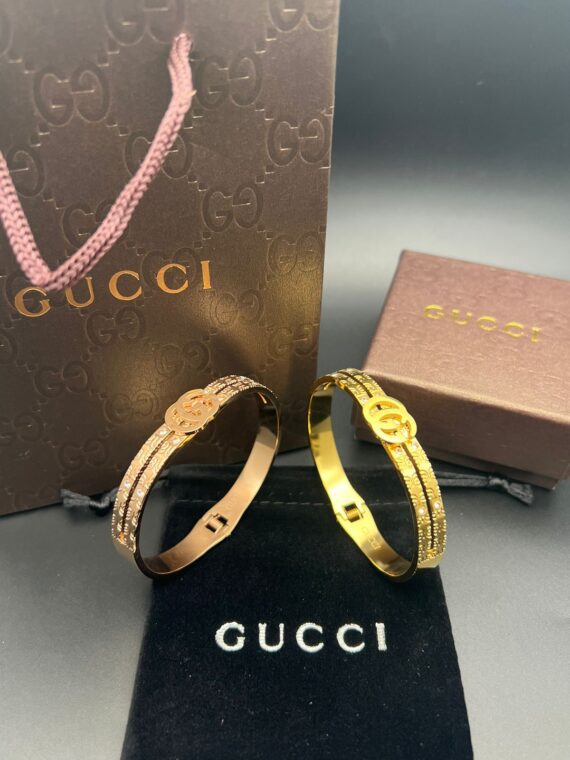 Gucci Interlocking G Bracelet Silver with Green YBA701609001 - Size XL